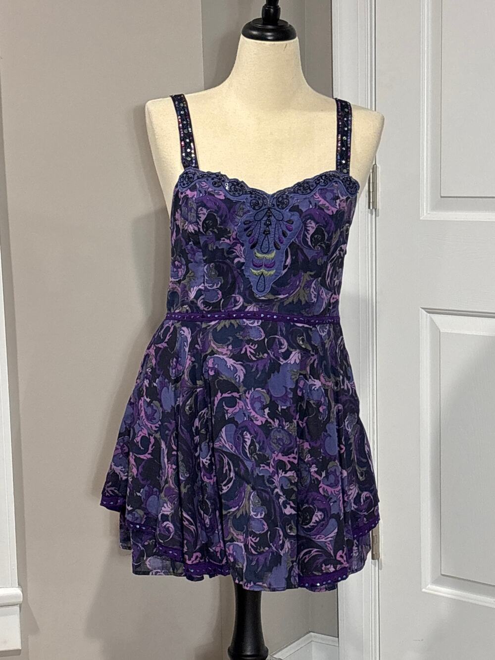 Free People Sz 12 Purple Blue Sequin Fairy Dress Festival Rave Pixie Y2K Hippie